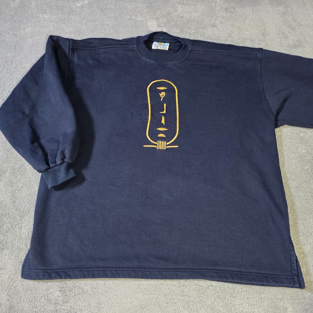 Darwish Mens XXL Sweatshirt Navy Blue Egyptian Cotton Gold Cartouche Embroidered
